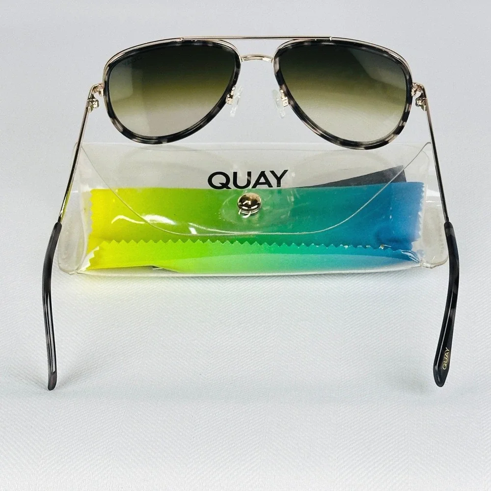 Luxe Quay All In Tortoise Aviator Sunglasses Gold w/ Brown Fade Gradient Lenses